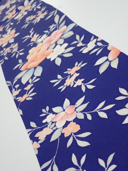 Photo1: 3E08z40  Japanese Kimono Silk  FABRIC Flower  58.7x7.1 (1)