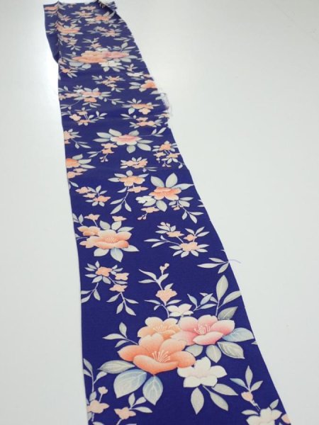 Photo4: 3E08z40  Japanese Kimono Silk  FABRIC Flower  58.7x7.1 (4)