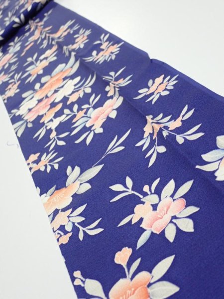 Photo1: 3E09z50  Japanese Kimono Silk  FABRIC Flower  81.5x7.1 (1)