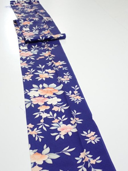 Photo2: 3E09z50  Japanese Kimono Silk  FABRIC Flower  81.5x7.1 (2)