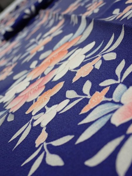 Photo4: 3E09z50  Japanese Kimono Silk  FABRIC Flower  81.5x7.1 (4)