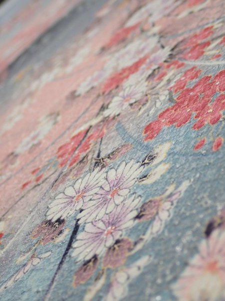 Photo4: 3E01z60  Japanese Kimono Silk  FABRIC Flowers Pink 43.3x14.6 (4)