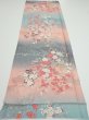 Photo5: 3E02z60  Japanese Kimono Silk  FABRIC Flowers Pink 44.1x14.6 (5)