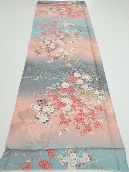 Photo5: 3E02z60  Japanese Kimono Silk  FABRIC Flowers Pink 44.1x14.6 (5)