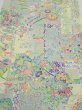 Photo1: 3E02z60  Japanese Kimono Silk  FABRIC Flower cart Light yellow 44.1x14.6 (1)