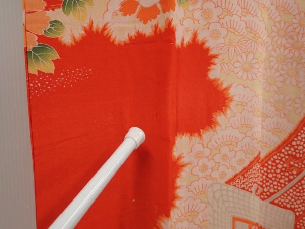 Photo6: 6622T01z450 Antique Japanese Kimono Silk JUBAN Royal cart Tomato red (6)