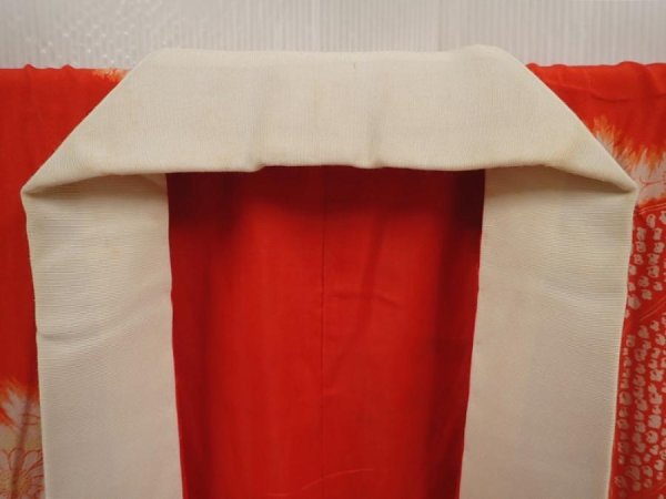 Photo8: 6622T01z450 Antique Japanese Kimono Silk JUBAN Royal cart Tomato red (8)