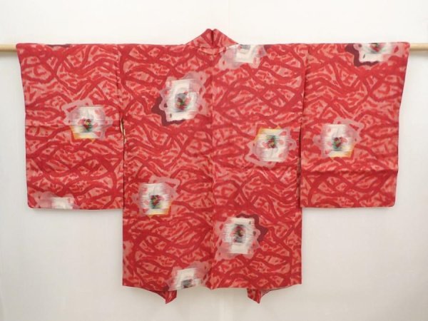 Photo1: 6622T02z400 Vintage Japanese Kimono Silk MEISEN HAORI Rose Dull red (1)