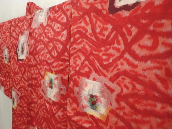 Photo2: 6622T02z400 Vintage Japanese Kimono Silk MEISEN HAORI Rose Dull red (2)