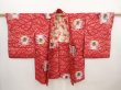 Photo5: 6622T02z400 Vintage Japanese Kimono Silk MEISEN HAORI Rose Dull red (5)