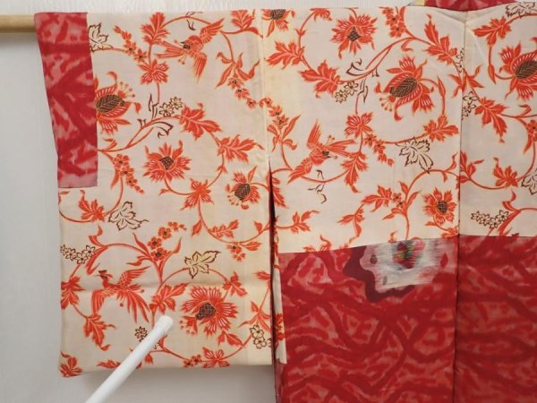 Photo8: 6622T02z400 Vintage Japanese Kimono Silk MEISEN HAORI Rose Dull red (8)