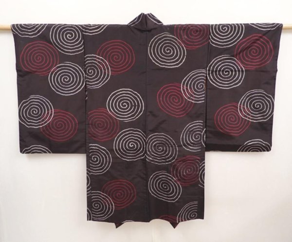 Photo1: 6622T03z440 Vintage Japanese Kimono Silk MEISEN HAORI  Black (1)