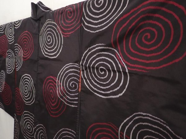 Photo2: 6622T03z440 Vintage Japanese Kimono Silk MEISEN HAORI  Black (2)