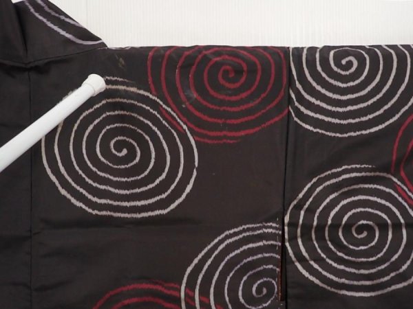 Photo6: 6622T03z440 Vintage Japanese Kimono Silk MEISEN HAORI  Black (6)