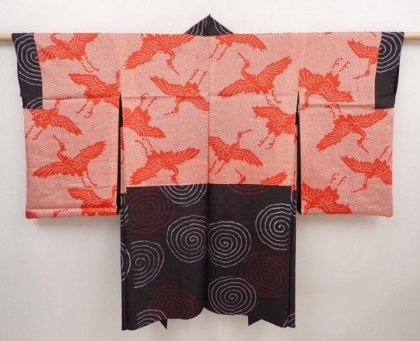 Photo8: 6622T03z440 Vintage Japanese Kimono Silk MEISEN HAORI  Black (8)