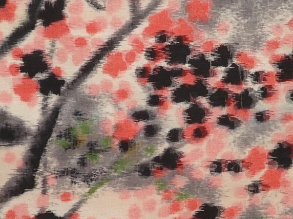 Photo4: 6622T04z390 Vintage Japanese Kimono Silk MEISEN HAORI Plum tree Off-white (4)