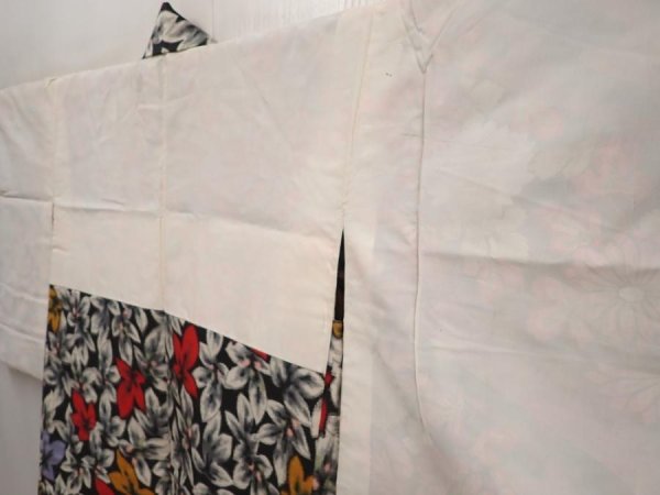 Photo7: 6622T05z470 Vintage Japanese Kimono Silk MEISEN HAORI Leaf Black (7)