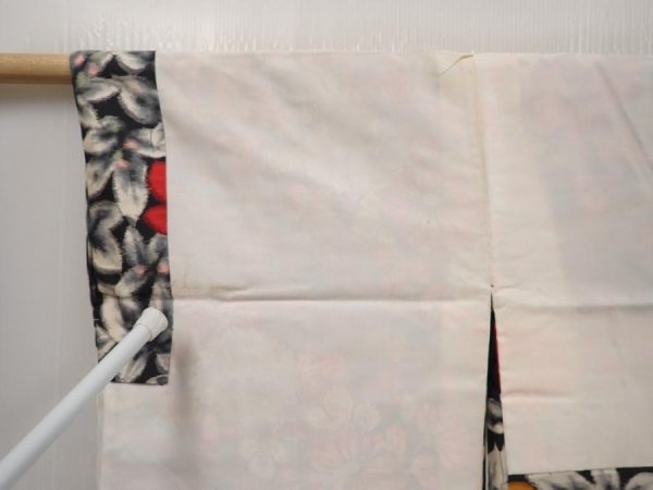 Photo8: 6622T05z470 Vintage Japanese Kimono Silk MEISEN HAORI Leaf Black (8)