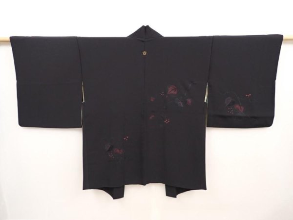 Photo1: 6622T06z540 Vintage Japanese Kimono Silk HAORI Grape Black (1)