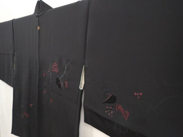 Photo2: 6622T06z540 Vintage Japanese Kimono Silk HAORI Grape Black (2)