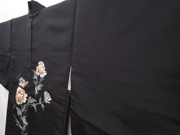 Photo2: 6622T08z530 Vintage Japanese Kimono Silk HAORI Flower Black (2)