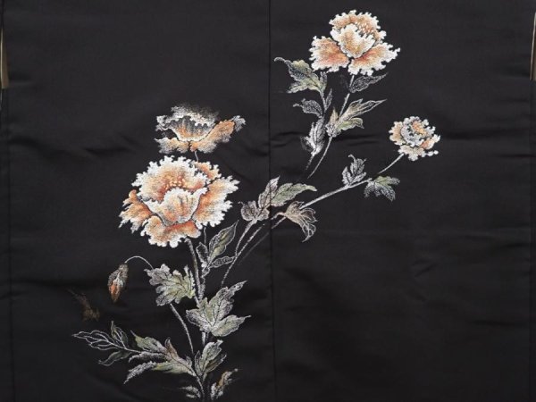 Photo3: 6622T08z530 Vintage Japanese Kimono Silk HAORI Flower Black (3)