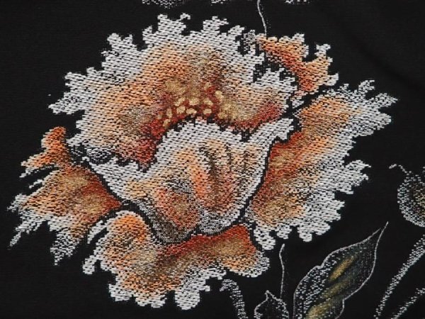 Photo4: 6622T08z530 Vintage Japanese Kimono Silk HAORI Flower Black (4)