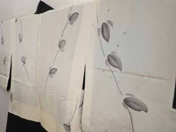 Photo7: 6622T08z530 Vintage Japanese Kimono Silk HAORI Flower Black (7)