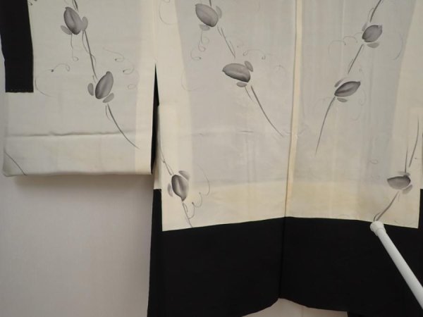 Photo8: 6622T08z530 Vintage Japanese Kimono Silk HAORI Flower Black (8)