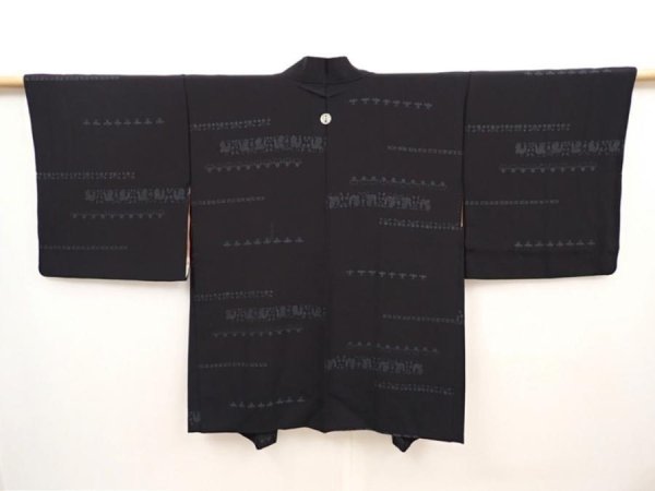 Photo1: 6622T10z560 Vintage Japanese Kimono Silk HAORI Bird Black (1)