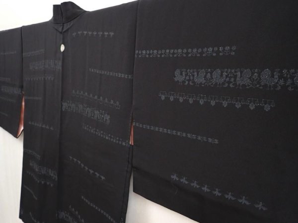 Photo2: 6622T10z560 Vintage Japanese Kimono Silk HAORI Bird Black (2)