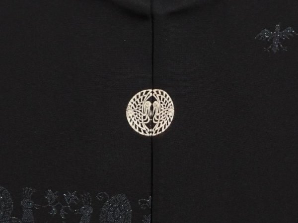 Photo5: 6622T10z560 Vintage Japanese Kimono Silk HAORI Bird Black (5)