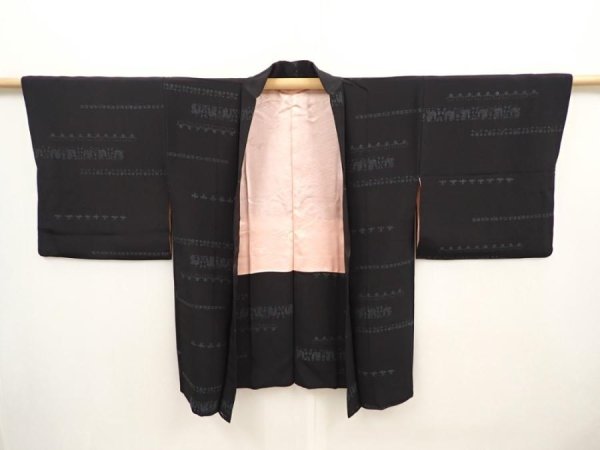 Photo6: 6622T10z560 Vintage Japanese Kimono Silk HAORI Bird Black (6)