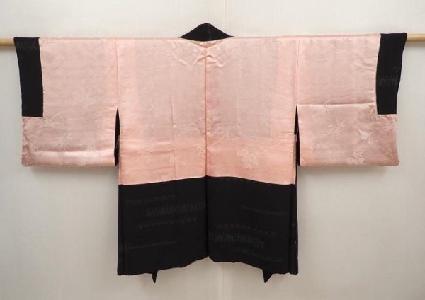 Photo7: 6622T10z560 Vintage Japanese Kimono Silk HAORI Bird Black (7)