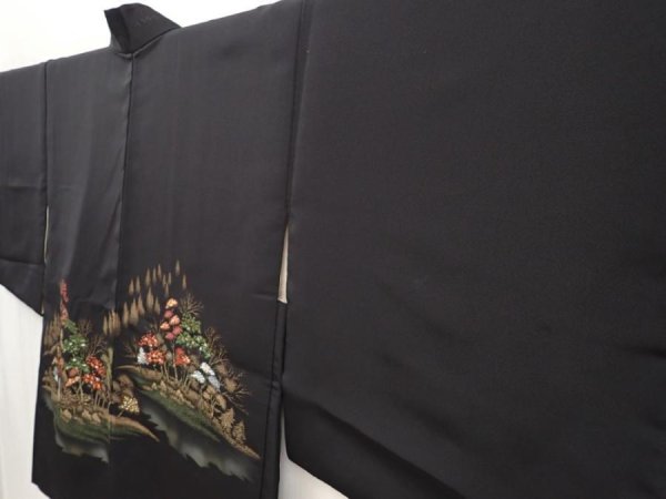 Photo2: 6622T11z510 Vintage Japanese Kimono Silk HAORI Trees Black (2)