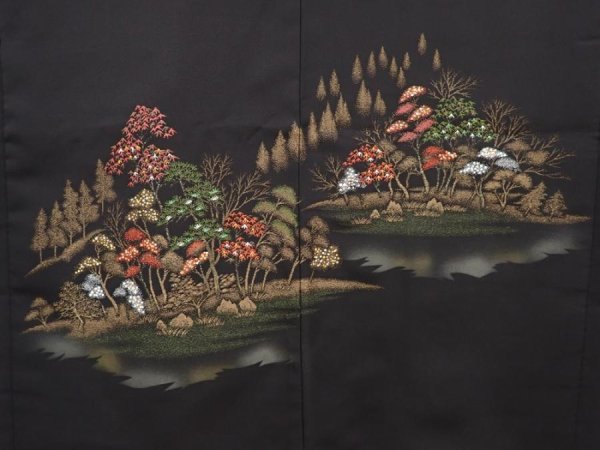 Photo3: 6622T11z510 Vintage Japanese Kimono Silk HAORI Trees Black (3)