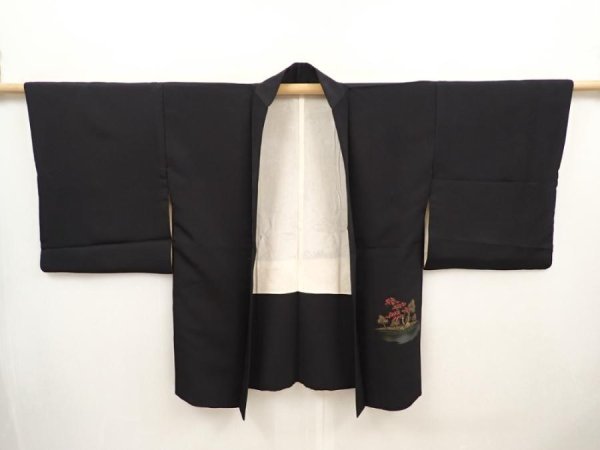 Photo5: 6622T11z510 Vintage Japanese Kimono Silk HAORI Trees Black (5)