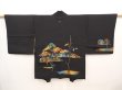 Photo1: 6622T12z590 Vintage Japanese Kimono Silk HAORI Trees Black (1)