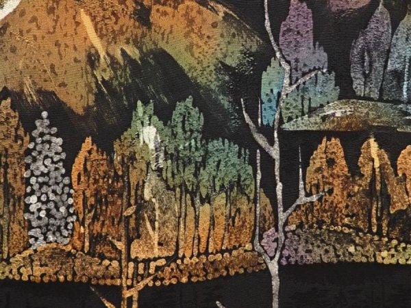 Photo4: 6622T12z590 Vintage Japanese Kimono Silk HAORI Trees Black (4)