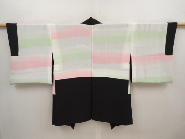 Photo7: 6622T12z590 Vintage Japanese Kimono Silk HAORI Trees Black (7)