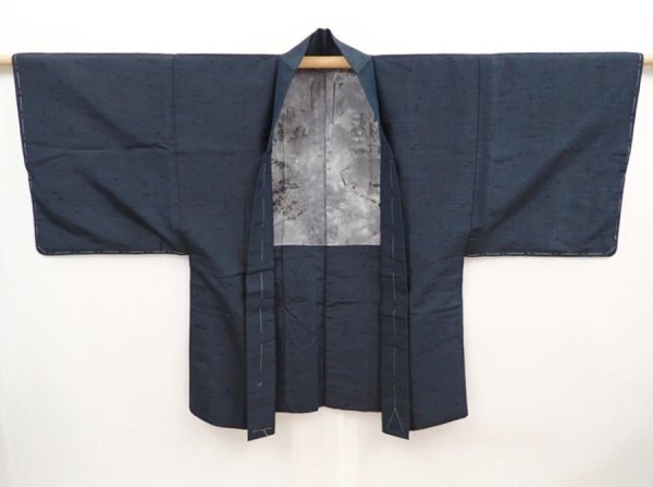Photo6: 6622T13z610 Vintage Japanese Kimono Silk Men's HAORI Pine Dark navy (6)