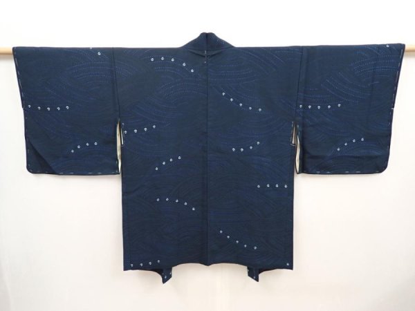 Photo1: 6626T01z560 Vintage Japanese Kimono Silk HAORI  Dark navy (1)