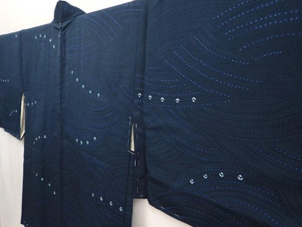 Photo2: 6626T01z560 Vintage Japanese Kimono Silk HAORI  Dark navy (2)
