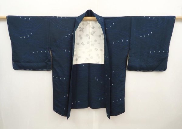 Photo5: 6626T01z560 Vintage Japanese Kimono Silk HAORI  Dark navy (5)