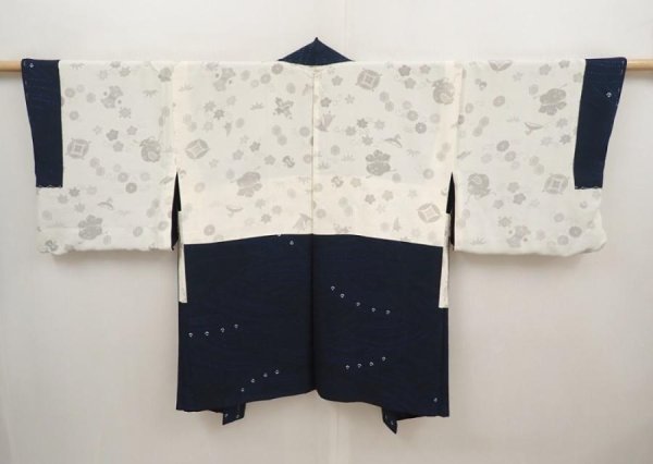 Photo6: 6626T01z560 Vintage Japanese Kimono Silk HAORI  Dark navy (6)