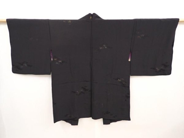 Photo3: 6626T02z460 Vintage Japanese Kimono Silk HAORI Bamboo grass Black (3)