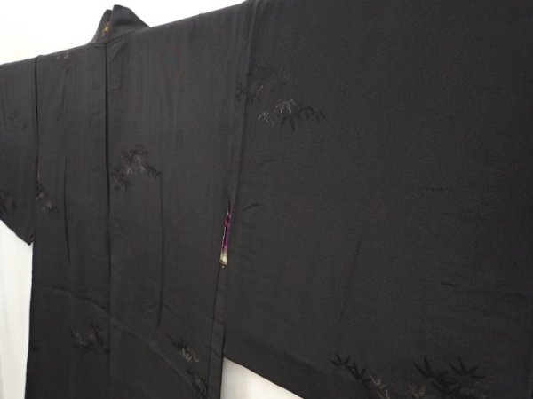 Photo4: 6626T02z460 Vintage Japanese Kimono Silk HAORI Bamboo grass Black (4)