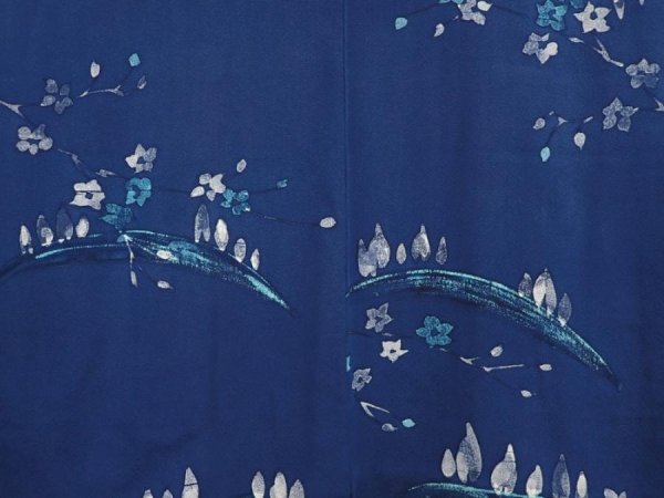 Photo3: 6626T03z410 Vintage Japanese Kimono Silk HAORI Flower Dark blue (3)