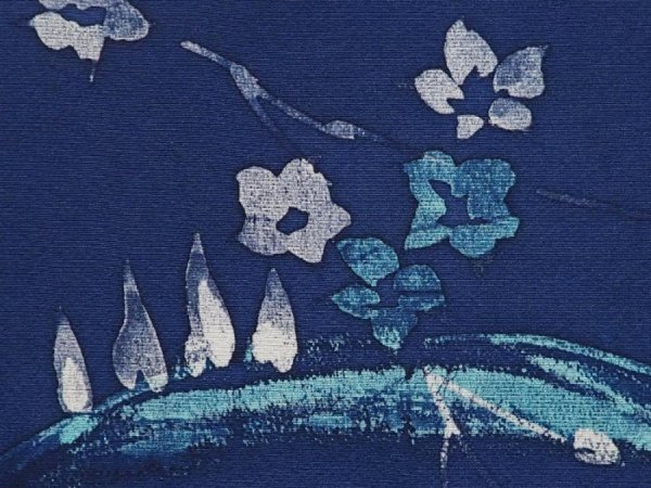 Photo4: 6626T03z410 Vintage Japanese Kimono Silk HAORI Flower Dark blue (4)