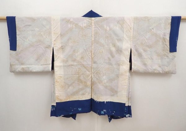 Photo6: 6626T03z410 Vintage Japanese Kimono Silk HAORI Flower Dark blue (6)